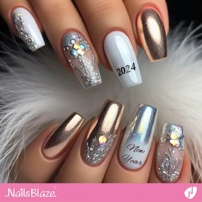 Embellished Luxury New Year Nails | 2024 Nails - NB1365